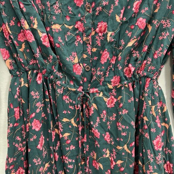 Free People Flower Fields Mini Dress Emerald Green Floral Long Sleeve Size S - Picture 6 of 16